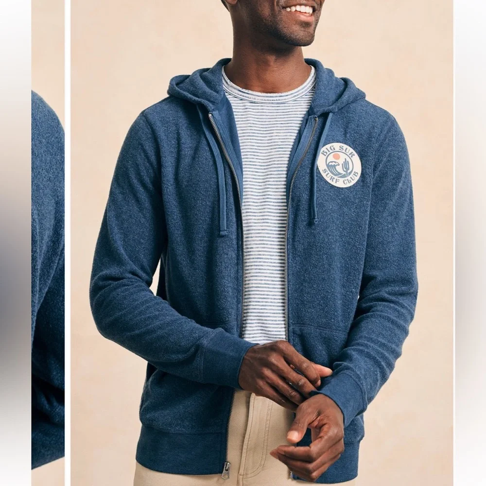 Faherty Big Sur Beach Fleece Zip Jacket in Deep Navy